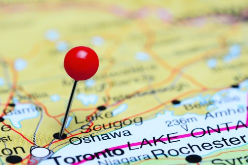 Oshawa pinned on a map of Canada